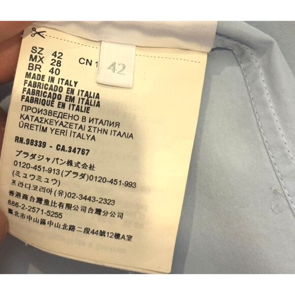 Miu Miu Light Blue Button-Up Shirt With Embroidered Logo Long Sleeves & Collared - Picture 7 of 7